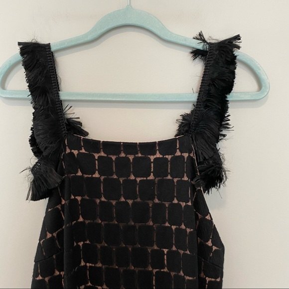 Alexis Dress Jasmine Black Tan Fringe Trim Low Back Sleeveless Mini Cocktail - Picture 6 of 9